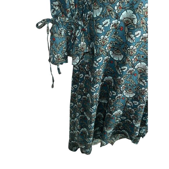 BAND OF THE FREE Women S Jewel Teal Dress Floral Wrap Tie Side Bell Cuff Hi Lo - Picture 5 of 13